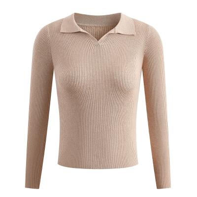 China High Quality Wholesale Custom Made Ladies Sweater Ladies Anti-wrinkle Girls Factory Women Casual Long Sleeve Polo Lapel Pullovers Long for sale