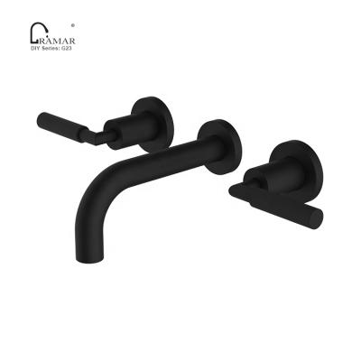 China Modern Matt Black Two Handle Bathroom Faucet , Brass Water Basin Faucet For Project for sale