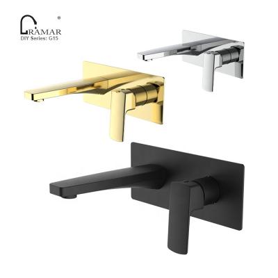 China Traditional Matt Black Gold Chrome Wall Mount Bathroom Basin Mixer Tap Faucet for sale