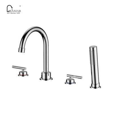 China Without Slide Bar Classic Side Mount 4 Hole Brass Bathtub Faucet With Hand Shower for sale