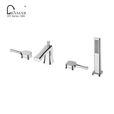 China Without Sliding Bar Side Mounted 4 Hole Bathtub Mixer Tap Brass Faucet With Handle Shower for sale