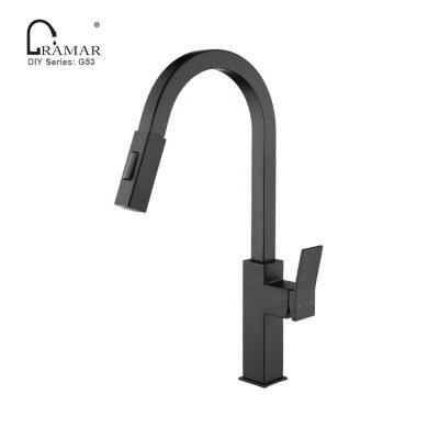 China UPC Modern Low Lead Brass Square Spout Kitchen Sink Faucet Pull Down Water Tap for sale