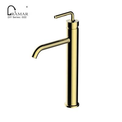 China 2020 Contemporary Brass Single Lever Grammar Washroom Vessel Basin Faucet In Gold for sale