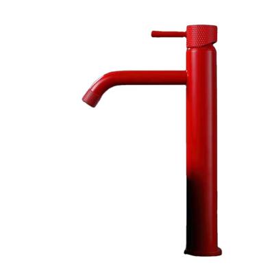 China Modern Fashionable Diamond-Textured Tall Double Vessel Faucet In Red And Black Finish for sale