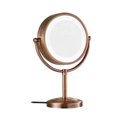 China Double Sided Magnifying Antique Glass Vanity Framed Table Light Led Makeup Mirror for sale