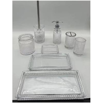 China Custom Wholesale High Quality Sustainable Durable Glass Bathroom Set Soap Dispenser Toothbrush Holder Bathroom Accessories Set for sale