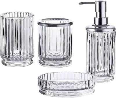 China Sustainable Premium Bathroom Accessory Set Decorative Clear Crystal Glass 4-Piece Factories in Guangdong for sale