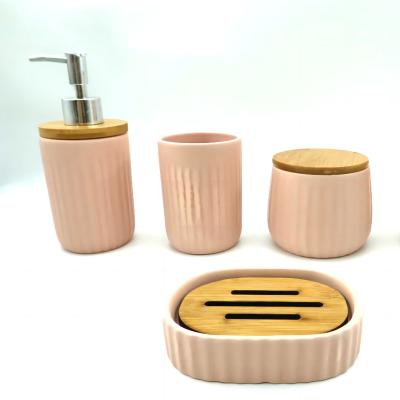 China Viable Free Samples Set Of 4 Elegant Bamboo Collection Bathroom Accessories Sets for sale