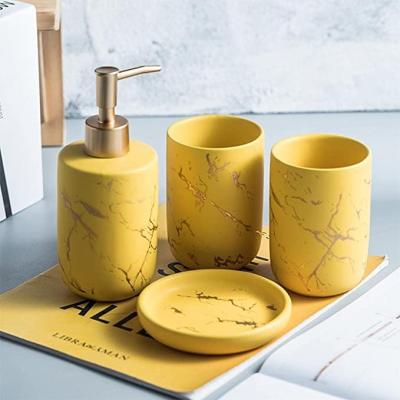 China Sustainable Ceramic Bathroom Accessories Vintage Marble Bathroom Accessories Sets Couple Wash Cup Bathroom Supplies for sale