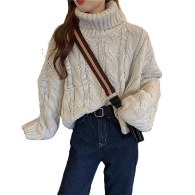 China 2021 Winter Custom Anti-Wrinkle Knit Loose Plain Sweater Women Ladies Wool Sweater Top Collar for sale