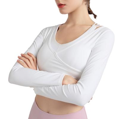 China Factory Price Wholesale High Quality Women's Anti-Wrinkle Tight Crop Fitness Yoga Dance Sports Top T-Shirts With Pockets for sale