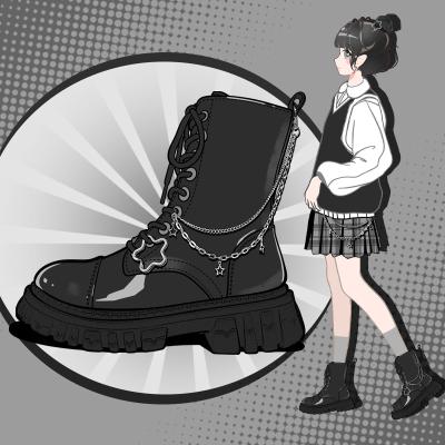 China Fashion Trend Original Design Black Retro Women Martin Boots Ladies Mid Calf Platform Combat Boots for Trendy Girls Students Chunky Boots for sale