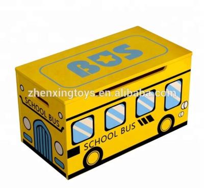 China MDF Wooden Kids Toy Bus Design Yellow Toy Box for sale