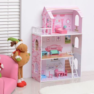 China Educational Pink Color Wooden Doll House Toy for sale