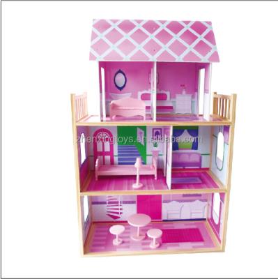 China Hot Selling Wooden MDF + Sticker Doll House Toy With Funiture for sale