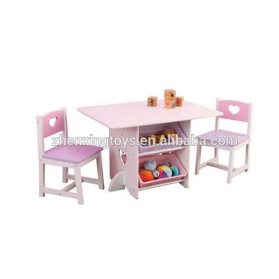 China Child Study Environmental Material High Quality Wooden Table And Chair With Bookcase for sale