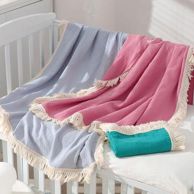 China PORTABLE Customize Baby 100% Cotton Pom Pom Muslin Fabric Wrap Covering Kids Use 2 Layers 47