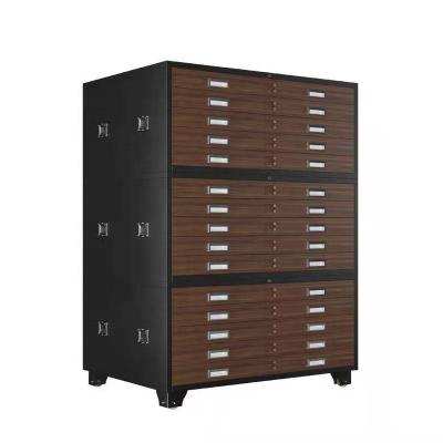 China Assembled Expandable A0 or A1 Customizable Steel Storage Cabinet Ideas Flat File Card Drawing Paper Size Wood Grain Color For Sale for sale