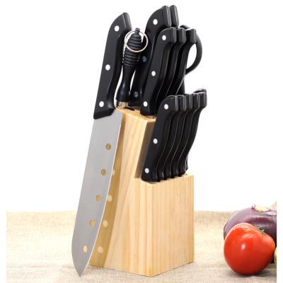 China Sustainable 14 Pcs PP Handle Kitchen Knife Set With Wooden Block Customized Logo for sale