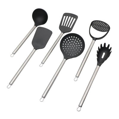 China Sustainable 2021 Wholesale Black Nylon Stainless Steel Kitchen Utensils Set 6 Piece Set for sale