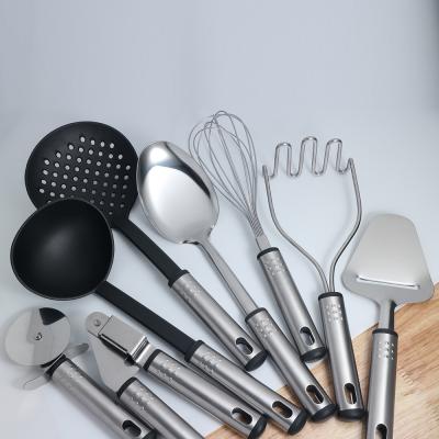 China Practical High Quality Viable Kitchen Utensils Set Stainless Steel Material 8pcs Oval Tube Handle Kitchenware for sale