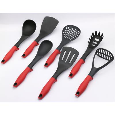 China Food Grade Kitchen Utensils Sustainable Nylon Soup Spoon With PP + TPR Handle Customized Logo for sale