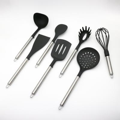 China Sustainable Food Grade Nylon Kitchen Utensils Slotted Spoon With 430 Stainless Steel Handle Customized Logo for sale