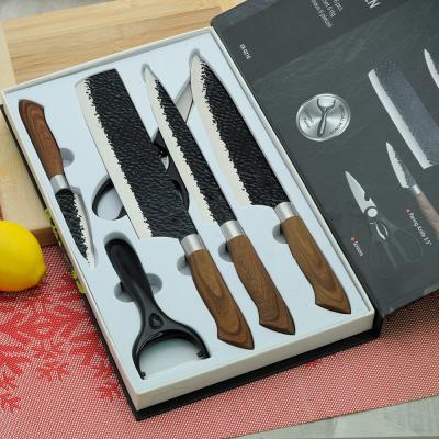 China Sustainable most popular portable ceramic knife 6pc sflat boxed wooden handle kitchen knife set for sale