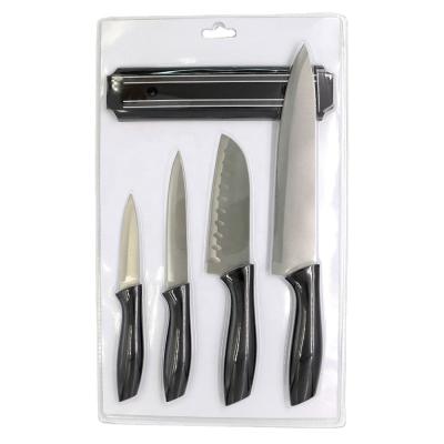 China Amazon Viable Hot Selling Products 5 Pcs PP Handle Quality Food Grade Stainless Steel Kitchen Knife Set With Magnetic Knife Holder for sale