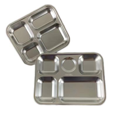 China Sustainable Silver Square Fast Food Tray High Quality Stainless Steel 304 Plate Canteen Serving Tray Cutlery Plate for sale