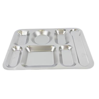 China Sustainable Direct factory price good quality stainless steel compartment tray serving tray with 6 compartments,stainless steel dinner plate for sale