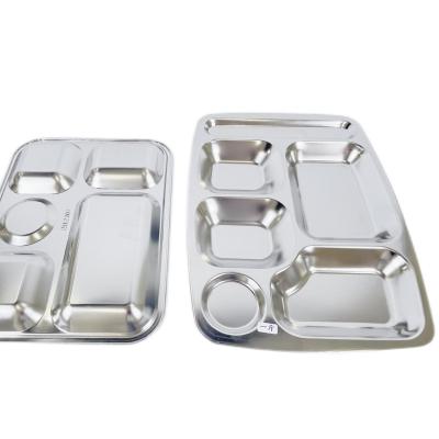 China Sustainable Canteen Use Metal Stainless Steel Round Tray Plate Thali with Three Compartment for sale