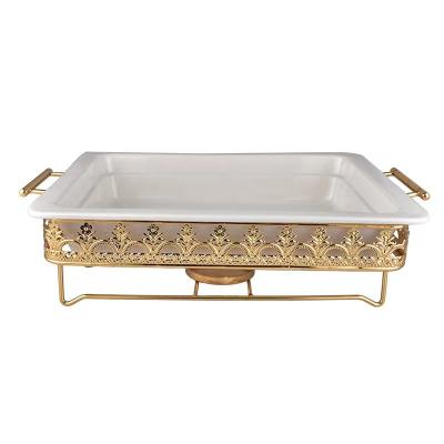 China Convenient Marmites Party wedding luxury chafing dish ceramics decorative pattern service buffet food warmer for sale