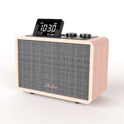 China Cabinet made of wood wireless music remote control super bass woofer wireless speaker with alarm clock for sale