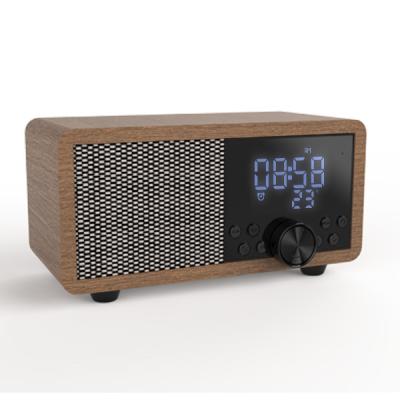 China High Quality Portable Wooden Function Phone Speaker With Led Display Alarm Clock FM Radio Wireless Blue Tooth Speaker for sale