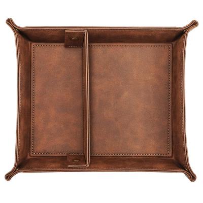 China Country PU Storage Folding Tote Desktop Valet Tray Organizer Luxury Leather Dresser Tray for sale