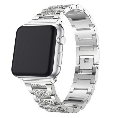 China Luxury Charm 38mm 40mm 42mm 44mm Watch Band Stainless Steel Metal Diamond Watch Wrist For Apple Watch Series for sale