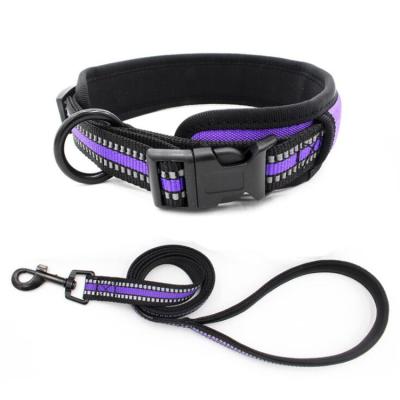 China Reflective Adjustable Diving Padded Dog Leash Sets Fabric Lined Pet Collar Webbing Dog Collars for sale