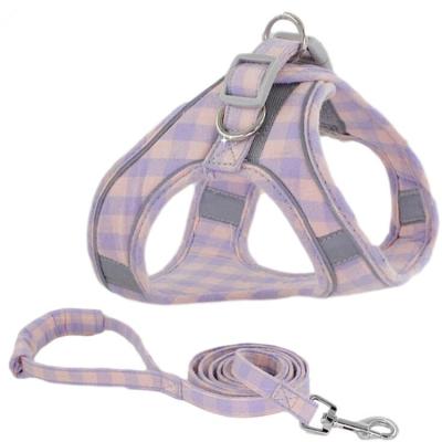 China High Quality Reflective Luxury Reflective Cotton Mesh Vest Harness Dog Leash Pet Collar Walking Leash for sale