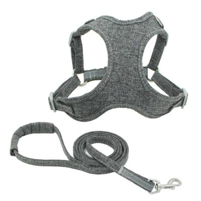 China Wholesale Reflective Pure Reflective Adjustable Dog Harness Cotton Fabric Breathable Dog Harness Leash Set for sale