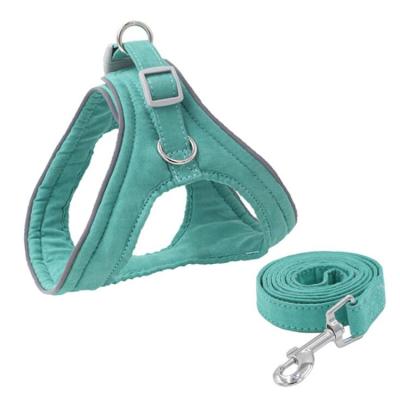 China New Suede Reflective Soft Dog Training Pet Chest Strap Dog Harness Leash Set Reflective Training Reflective Set for sale