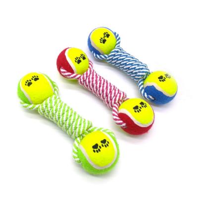 China Durable Interactive Dumbbell Tennis Cotton Rope Pet Toy Durable Training Dog Chew Rope Toy for sale