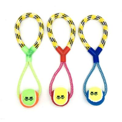 China Number Eight Shape Tennis Cotton Rope Pet Toy Playing Training Dog Chew Sustainable Sustainable Creative Toy for sale