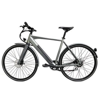 China Silver Aluminum Alloy Urban Commuting Adult E Bike LCD Display Shimano 7 Speed ​​Gears Electric City Bike for sale