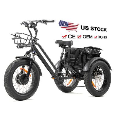 China USA Steel Warehouse Takeout Food Delivery Fat Tire Electric Tricycle, 18.2Ah Battery 50+ Miles Adult Three Wheel Electric Cargo Bike. for sale