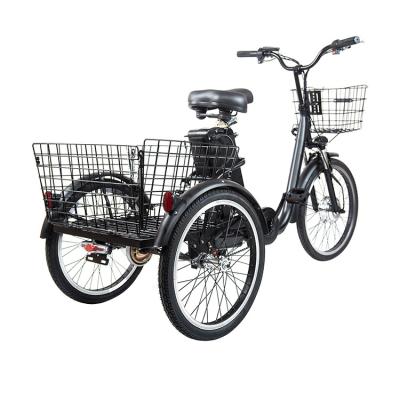 China Steel Market Shopping 3 Wheel E Bike 36V10.4AH Li-ion Battery Up to 45km Electric Cargo Bicycle with Large Capacity Basket for sale