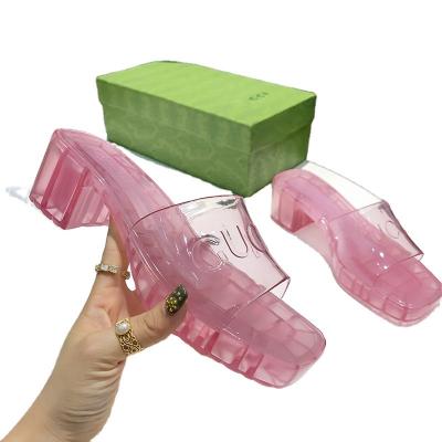 China 2022 Newest Selling Foreign Trade Breathable Stylish High Heels New High Heel Toe Clip Jelly High Heels Hot Women Large Size Slippers for sale