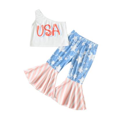 China Others 2023 hot sale baby infant clothes 2pcs one shoulder rocket shirt pants indpendence 4th of july children's girls day 2 pcs sets for sale