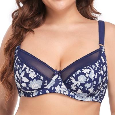 China Breathable RTS plus size bras for women ink floral print unlined bra 38D 40D 42D 44D 46D 48D-2044 for sale