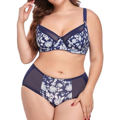 China RTS 2023 New Women's 38D-48D Plus Size Lingerie Set Floral Print Underwear Seamless Set Ultrathin Full Cup Bra and Unlined Panty Set for sale